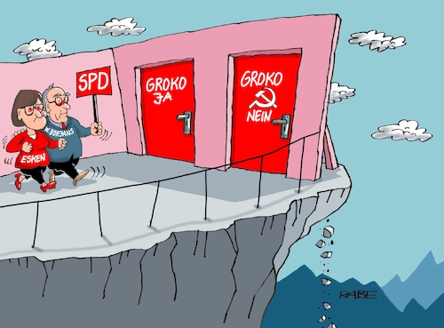 Cartoon: Abgrundtiefes (medium) by RABE tagged groko,union,cdu,csu,spd,merkel,akk,berlin,bundesregierung,befragung,rabe,ralf,böhme,cartoon,karikatur,pressezeichnung,farbcartoon,tagescartoon,prügelei,halbzeit,halbzeitbilanz,vorstandswahl,parteispitze,scholz,esken,walter,borjan,türen,abgrung,ja,nein,groko,union,cdu,csu,spd,merkel,akk,berlin,bundesregierung,befragung,rabe,ralf,böhme,cartoon,karikatur,pressezeichnung,farbcartoon,tagescartoon,prügelei,halbzeit,halbzeitbilanz,vorstandswahl,parteispitze,scholz,esken,walter,borjan,türen,abgrung,ja,nein