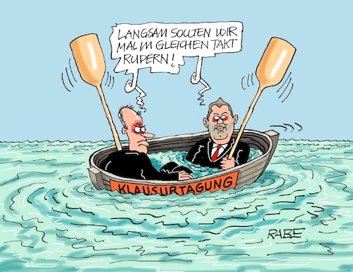Cartoon: Absacker II (medium) by RABE tagged merz,union,kanzler,fritze,koalition,spd,klingbeil,bundesregierung,rabe,ralf,böhme,cartoon,karikatur,pressezeichnung,farbcartoon,tagescartoon,trump,putin,krisen,tv,nachrichten,waschmaschine,groko,boot,rot,schwarz,würzburg,klausur,tagung,merz,union,kanzler,fritze,koalition,spd,klingbeil,bundesregierung,rabe,ralf,böhme,cartoon,karikatur,pressezeichnung,farbcartoon,tagescartoon,trump,putin,krisen,tv,nachrichten,waschmaschine,groko,boot,rot,schwarz,würzburg,klausur,tagung