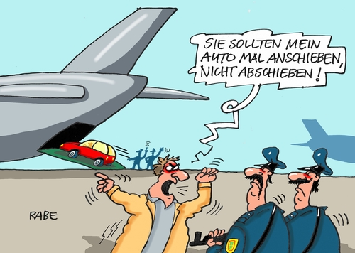 Cartoon: Abschiebung nochmal (medium) by RABE tagged abschiebung,flüchtlinge,ausländer,rechtsradikale,rabe,ralf,böhme,cartoon,karikatur,tagescartoon,polizei,flugzeug,auto,pkw,abschiebung,flüchtlinge,ausländer,rechtsradikale,rabe,ralf,böhme,cartoon,karikatur,tagescartoon,polizei,flugzeug,auto,pkw