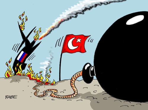 Cartoon: Abschuß (medium) by RABE tagged türkei,russland,abschuß,grenzgebiet,syrien,kampfjet,kampfflieger,nato,putin,erdogan,krisensitzung,rabe,ralf,böhme,cartooon,tagescartoon,farbcartoon,pressezeichnung,granate,zündschnur,krisenherd,schleudersitz,türkei,russland,abschuß,grenzgebiet,syrien,kampfjet,kampfflieger,nato,putin,erdogan,krisensitzung,rabe,ralf,böhme,cartooon,tagescartoon,farbcartoon,pressezeichnung,granate,zündschnur,krisenherd,schleudersitz