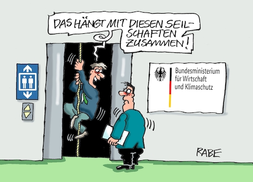 Cartoon: Abwärtsfahrt (medium) by RABE tagged graichen,habeck,grüne,staatssekretär,vetternwirtschaft,filz,sumpf,trauzeugenaffäre,rabe,ralf,böhme,cartoon,karikatur,pressezeichnung,faarbcartoon,tagescartoon,fahrstuhl,lift,seil,seilschaft,wirtschaftsministerium,tau,strick,graichen,habeck,grüne,staatssekretär,vetternwirtschaft,filz,sumpf,trauzeugenaffäre,rabe,ralf,böhme,cartoon,karikatur,pressezeichnung,faarbcartoon,tagescartoon,fahrstuhl,lift,seil,seilschaft,wirtschaftsministerium,tau,strick