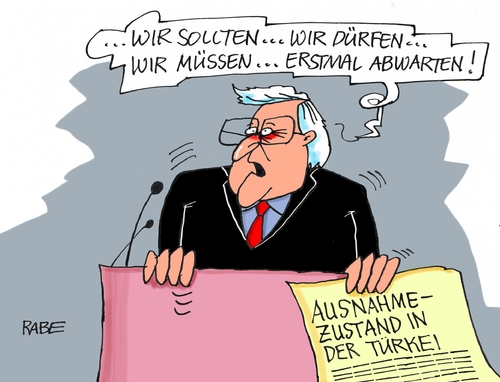 Cartoon: Abwarten (medium) by RABE tagged erdogan,merkel,türkei,böhmermann,satire,schmähgedicht,staatsaffäre,justiz,strafprozess,rabe,ralf,böhme,cartoon,tagescartoon,farbcartoon,ministerpräsident,flüchtlingskrise,ausnahmezustand,dekret,menschenrechte,islam,pkk,akp,abwarten,außenminister,frank,walter,steinmeier,spd,erdogan,merkel,türkei,böhmermann,satire,schmähgedicht,staatsaffäre,justiz,strafprozess,rabe,ralf,böhme,cartoon,tagescartoon,farbcartoon,ministerpräsident,flüchtlingskrise,ausnahmezustand,dekret,menschenrechte,islam,pkk,akp,abwarten,außenminister,frank,walter,steinmeier,spd