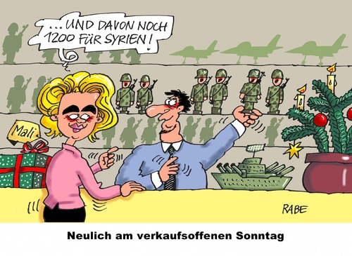 Cartoon: Adventeinkäufe (medium) by RABE tagged verteidigungsministerin,bundesverteidigungsministerin,ursula,von,der,leyen,bundeswehr,kampfeinsatz,krieg,syrien,mali,soldaten,einsatzgebiet,rabe,ralf,böhme,cartoonkarikatur,pressezeichnung,farbcartoon,tagescartoon,advent,weihnachten,weihnachtsgeschenke,spielzueg,spielzeugladen,panzer,schiffe,tornados,aufklärungsflugzeuge,verteidigungsministerin,bundesverteidigungsministerin,ursula,von,der,leyen,bundeswehr,kampfeinsatz,krieg,syrien,mali,soldaten,einsatzgebiet,rabe,ralf,böhme,cartoonkarikatur,pressezeichnung,farbcartoon,tagescartoon,advent,weihnachten,weihnachtsgeschenke,spielzueg,spielzeugladen,panzer,schiffe,tornados,aufklärungsflugzeuge