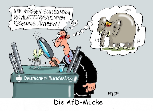 Cartoon: AfD Mücke (medium) by RABE tagged höcke,afd,thüringen,fremdenfeindlich,rechts,nazi,rabe,ralf,böhme,cartoon,karikatur,pressezeichnung,farbcartoon,tagescartoon,bundestag,alterspräsident,regelung,lammert,änderung,alter,rednerpult,mücke,elefant,lupe,bundestagsrede,bundestagswahl,höcke,afd,thüringen,fremdenfeindlich,rechts,nazi,rabe,ralf,böhme,cartoon,karikatur,pressezeichnung,farbcartoon,tagescartoon,bundestag,alterspräsident,regelung,lammert,änderung,alter,rednerpult,mücke,elefant,lupe,bundestagsrede,bundestagswahl