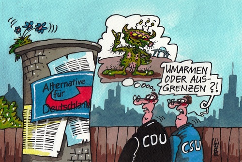 Cartoon: Alternative für Deutschland (medium) by RABE tagged afd,alternative,für,deutschland,rechte,rechtspopulisten,eu,euro,brüssel,europaparlament,europawahl,juncker,schulze,konservative,rabe,ralf,böhme,cartoon,karikatur,pressezeichnung,farbcartoon,cdu,merkel,csu,union,spitzenkandidaten,umarmung,ausgrenzung,totschweigen,ufo,ausserirdische,grüne,männchen,plakat,anschlagsäule,litfaßsäule,litfaß,afd,alternative,für,deutschland,rechte,rechtspopulisten,eu,euro,brüssel,europaparlament,europawahl,juncker,schulze,konservative,rabe,ralf,böhme,cartoon,karikatur,pressezeichnung,farbcartoon,cdu,merkel,csu,union,spitzenkandidaten,umarmung,ausgrenzung,totschweigen,ufo,ausserirdische,grüne,männchen,plakat,anschlagsäule,litfaßsäule,litfaß