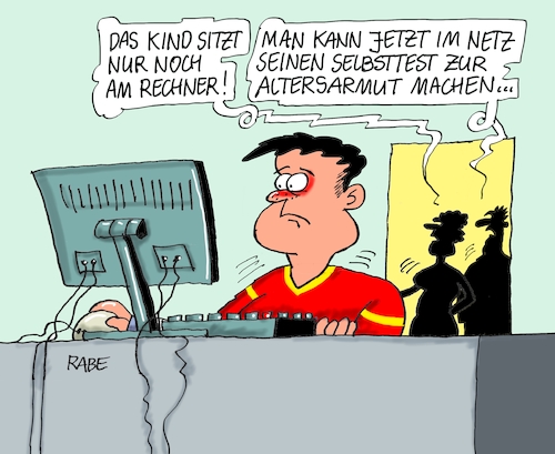 Cartoon: Altersarmut (medium) by RABE tagged alter,altersarmut,sozialministerinrente,rentenbescheid,mindestrente,mindestlohn,arbeitsjahre,nahles,rabe,ralf,böhme,cartoon,karikatur,pressezeichnung,farbcartoon,tagescartoon,rechner,pc,internet,kind,sozialverband,deutschland,bundestagswahl,sozialhilfe,sozialamt,rentenstelle,alter,altersarmut,sozialministerinrente,rentenbescheid,mindestrente,mindestlohn,arbeitsjahre,nahles,rabe,ralf,böhme,cartoon,karikatur,pressezeichnung,farbcartoon,tagescartoon,rechner,pc,internet,kind,sozialverband,deutschland,bundestagswahl,sozialhilfe,sozialamt,rentenstelle