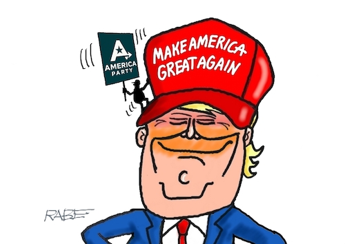 Cartoon: America Party (medium) by RABE tagged trump,kanada,gipfel,gipfeltreffen,staatschefs,rabe,ralf,böhme,cartoon,karikatur,pressezeichnung,farbcartoon,tagescartoon,gespenst,geist,angst,donald,usa,elon,musk,tesla,america,party,parteigründung,kappe,mütze,transparent,trump,kanada,gipfel,gipfeltreffen,staatschefs,rabe,ralf,böhme,cartoon,karikatur,pressezeichnung,farbcartoon,tagescartoon,gespenst,geist,angst,donald,usa,elon,musk,tesla,america,party,parteigründung,kappe,mütze,transparent
