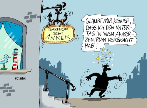 Cartoon: Ankerzentrum (medium) by RABE tagged männertag,vatertag,christi,himmelfahrt,wandertag,familientag,rabe,ralf,böhme,cartoon,karikatur,pressezeichnung,farbcartoon,tagescartoon,anker,ankerzentren,gasthof,zum,betrunken,besoffener,männertag,vatertag,christi,himmelfahrt,wandertag,familientag,rabe,ralf,böhme,cartoon,karikatur,pressezeichnung,farbcartoon,tagescartoon,anker,ankerzentren,gasthof,zum,betrunken,besoffener