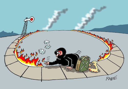 Cartoon: Anschlag auf Bahn (medium) by RABE tagged db,deutsche,bahn,bahnreisende,attentat,brandanschlag,kabelschacht,brände,feuer,flamme,rabe,ralf,böhme,cartoon,karikatur,pressezeichnung,farbcartoon,tagescartoon,linke,linksradikale,extremisten,flammen,zugausfälle,verspätungen,db,deutsche,bahn,bahnreisende,attentat,brandanschlag,kabelschacht,brände,feuer,flamme,rabe,ralf,böhme,cartoon,karikatur,pressezeichnung,farbcartoon,tagescartoon,linke,linksradikale,extremisten,flammen,zugausfälle,verspätungen