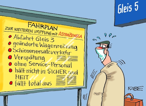 Cartoon: Astrazenecafahrplan (medium) by RABE tagged corona,bundländerkonferenz,merkel,kanzleramt,lockerungen,stufenplan,öffnungen,lockdown,shutdown,baumärkte,impfdosen,rki,fallzahlen,inzidenzwert,spahn,impfzentren,impfreihenfolge,impfstrategie,astrazeneca,blutgerinsel,inzidenzwerte,risiko,risikogruppe,fahrplan,bahn,verspätung,umleitung,zug,zugausfall,gleis,corona,bundländerkonferenz,merkel,kanzleramt,lockerungen,stufenplan,öffnungen,lockdown,shutdown,baumärkte,impfdosen,rki,fallzahlen,inzidenzwert,spahn,impfzentren,impfreihenfolge,impfstrategie,astrazeneca,blutgerinsel,inzidenzwerte,risiko,risikogruppe,fahrplan,bahn,verspätung,umleitung,zug,zugausfall,gleis