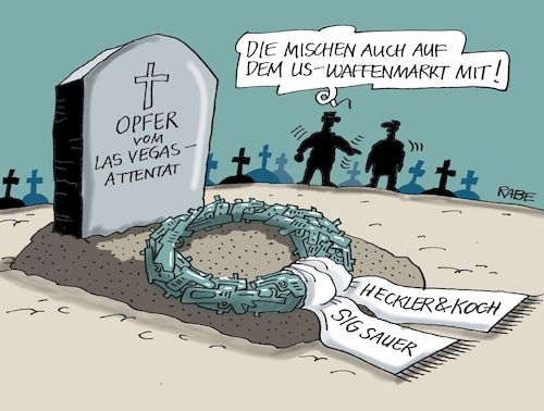 Cartoon: Attentat (medium) by RABE tagged las,vegas,attentat,massaker,waffen,waffenlobby,heckler,koch,sig,sauer,rabe,ralf,böhme,cartoon,karikatur,pressezeichnung,farbcartoon,tagescartoon,friedhof,opfer,grab,kranz,schußwaffen,waffenmarkt,us,usa,las,vegas,attentat,massaker,waffen,waffenlobby,heckler,koch,sig,sauer,rabe,ralf,böhme,cartoon,karikatur,pressezeichnung,farbcartoon,tagescartoon,friedhof,opfer,grab,kranz,schußwaffen,waffenmarkt,us,usa