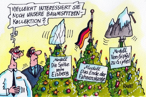 Cartoon: Auf die Spitze getrieben (medium) by RABE tagged gipfel,eu,gipfeltreffen,eurostaaten,eurozone,staatschefs,brüssel,merkel,kanzlerin,schwarzrot,fahne,fahnenstange,flagge,bundesflagge,eisberg,gipfelkreuz,rabe,ralf,böhme,cartoon,karikatur,pressezeichnung,farbcartoon,weihnachten,weihnachtsfest,weihnachtsbaum,weihnachtsbaumschmuck,christbaum,christbaumschmuck,tanne,blaufichte,nordmanntanne,tannenbaum,glaskugel,baumspitze,lametta,lichtekette,weihnachtsabend,gipfel,eu,gipfeltreffen,eurostaaten,eurozone,staatschefs,brüssel,merkel,kanzlerin,schwarzrot,fahne,fahnenstange,flagge,bundesflagge,eisberg,gipfelkreuz,rabe,ralf,böhme,cartoon,karikatur,pressezeichnung,farbcartoon,weihnachten,weihnachtsfest,weihnachtsbaum,weihnachtsbaumschmuck,christbaum,christbaumschmuck,tanne,blaufichte,nordmanntanne,tannenbaum,glaskugel,baumspitze,lametta,lichtekette,weihnachtsabend