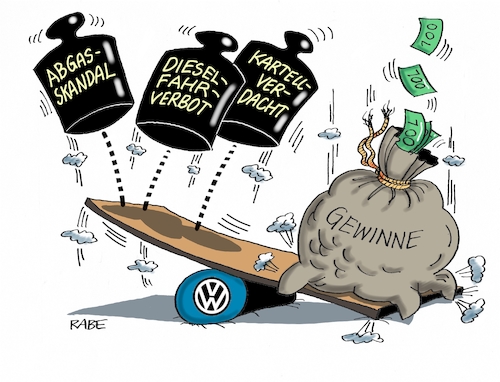 Cartoon: Auf die Wippe genommen (medium) by RABE tagged kartellverdacht,abgasskandal,dieselfahrverbot,vw,automobilindustrie,autobauer,autofahrer,ralf,böhme,cartoon,karikatur,pressezeichnung,farbcartoon,tagescartoon,wippe,brett,gewichte,steuerzahler,geld,gewinne,kartellverdacht,abgasskandal,dieselfahrverbot,vw,automobilindustrie,autobauer,autofahrer,ralf,böhme,cartoon,karikatur,pressezeichnung,farbcartoon,tagescartoon,wippe,brett,gewichte,steuerzahler,geld,gewinne