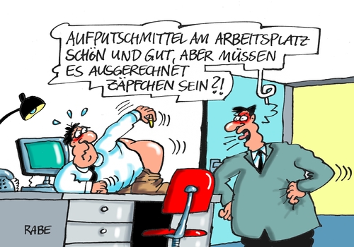 Cartoon: Aufputschmittel (medium) by RABE tagged aufputschmittel,arbeitsplatz,büro,mitarbeiter,stress,leistungsdruck,burnout,doping,drogen,rabe,ralf,böhme,cartoon,tagescartoon,zäpfchen,drogendauerbelastung,aufschwung,aufputschmittel,arbeitsplatz,büro,mitarbeiter,stress,leistungsdruck,burnout,doping,drogen,rabe,ralf,böhme,cartoon,tagescartoon,zäpfchen,drogendauerbelastung,aufschwung