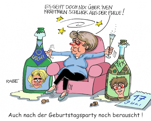 Cartoon: Aus der Pulle (medium) by RABE tagged europawahl,mai,brüssel,eu,rabe,ralf,böhme,cartoon,karikatur,pressezeichnung,farbcartoon,tagescartoon,kreistag,kreistagswahlen,wahlsonntag,sitze,kandidaten,wahlcoaching,wähler,wählercoaching,coach,von,der,leyen,kommissionspräsidentin,akk,kramp,karrenbauer,bundeswehr,pulle,sekt,rausch,geburtstagsparty,merkel,verteidigungssministerin,europawahl,mai,brüssel,eu,rabe,ralf,böhme,cartoon,karikatur,pressezeichnung,farbcartoon,tagescartoon,kreistag,kreistagswahlen,wahlsonntag,sitze,kandidaten,wahlcoaching,wähler,wählercoaching,coach,von,der,leyen,kommissionspräsidentin,akk,kramp,karrenbauer,bundeswehr,pulle,sekt,rausch,geburtstagsparty,merkel,verteidigungssministerin