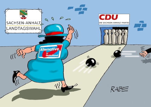 Cartoon: Ausbremsen (medium) by RABE tagged landtagswahl,sachsen,anhalt,haseloff,cdu,afd,bürger,rabe,ralf,böhme,cartoon,karikatur,pressezeichnung,farbcartoon,tagescartoon,kegel,kegelbahn,bowling,bowlingbahn,landtagswahl,sachsen,anhalt,haseloff,cdu,afd,bürger,rabe,ralf,böhme,cartoon,karikatur,pressezeichnung,farbcartoon,tagescartoon,kegel,kegelbahn,bowling,bowlingbahn