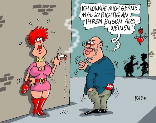 Cartoon: Ausweinen (medium) by RABE tagged sonderparteitag,spd,martin,schulz,ja,groko,koalitionsverhandlungen,rabe,ralf,böhme,cartoon,karikatur,pressezeichnung,farbcartoon,tagescartoon,merkel,union,koalitionsgespräche,rotlichtviertel,nahles,parteisüitze,prostitution,busen,weinen,träne,sonderparteitag,spd,martin,schulz,ja,groko,koalitionsverhandlungen,rabe,ralf,böhme,cartoon,karikatur,pressezeichnung,farbcartoon,tagescartoon,merkel,union,koalitionsgespräche,rotlichtviertel,nahles,parteisüitze,prostitution,sex,busen,weinen,träne