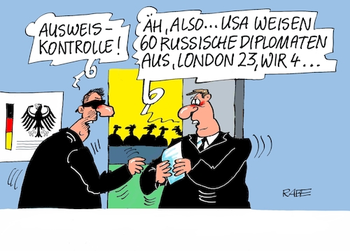 Cartoon: Ausweiskontrolle (medium) by RABE tagged russlan,moskau,präsidentenwahl,kreml,kremlchef,putin,rabe,ralf,böhme,cartoon,karikatur,pressezeichnung,farbcartoon,tagescartoon,giftanschlag,london,spionage,exspion,ausweisung,diplomaten,botschafter,eu,usa,deutschland,may,russlan,moskau,präsidentenwahl,kreml,kremlchef,putin,rabe,ralf,böhme,cartoon,karikatur,pressezeichnung,farbcartoon,tagescartoon,giftanschlag,london,spionage,exspion,ausweisung,diplomaten,botschafter,eu,usa,deutschland,may