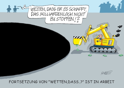 Cartoon: Baggerwette (medium) by RABE tagged ampelregierung,scholz,spd,grüne,fdp,lindner,kinder,kindergrundsicherung,rabe,ralf,böhme,cartoon,karikatur,pressezeichnung,farbcartoon,tagescartoon,hausmeister,ohren,zähne,milliardenloch,haushaltsurteil,bvg,bundeshaushalt,schuldenbremse,zdf,gottschalk,unterhaltung,fernsehshow,wetten,dass,wette,aussenbwette,baggerwette,moderator,ampelregierung,scholz,spd,grüne,fdp,lindner,kinder,kindergrundsicherung,rabe,ralf,böhme,cartoon,karikatur,pressezeichnung,farbcartoon,tagescartoon,hausmeister,ohren,zähne,milliardenloch,haushaltsurteil,bvg,bundeshaushalt,schuldenbremse,zdf,gottschalk,unterhaltung,fernsehshow,wetten,dass,wette,aussenbwette,baggerwette,moderator