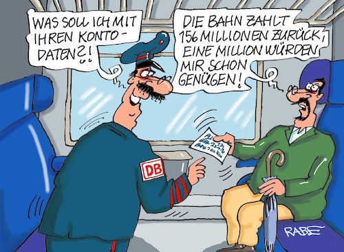 Cartoon: Bahn schüttet aus (medium) by RABE tagged merz,kanzler,koalition,union,spd,klingbeil,cartoon,karikatur,pressezeichnung,farbcartoon,tagescartoon,bürokratie,verwaltung,beamte,modernisierung,monster,drachen,schwert,holzschwert,nägel,säge,db,bahn,bahnkunden,schaffner,konto,kontonummer,entschädigung,millionen,verspätung,schaden,fahrkarte,zugausfälle,fernverkehr,merz,kanzler,koalition,union,spd,klingbeil,cartoon,karikatur,pressezeichnung,farbcartoon,tagescartoon,bürokratie,verwaltung,beamte,modernisierung,monster,drachen,schwert,holzschwert,nägel,säge,db,bahn,bahnkunden,schaffner,konto,kontonummer,entschädigung,millionen,verspätung,schaden,fahrkarte,zugausfälle,fernverkehr