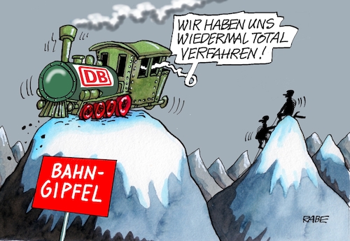 Cartoon: Bahngipfel (medium) by RABE tagged db,bahn,verspätung,sanierung,generalsanierung,bahnstrecke,cartoon,karikatur,rabe,ralf,böhme,pressezeichnung,farbcartoon,tagescartoon,lok,zug,tunnel,gleisbett,bahnkunde,gipfel,bahngipfel,gipfeltreffen,berge,lokomotive,db,bahn,verspätung,sanierung,generalsanierung,bahnstrecke,cartoon,karikatur,rabe,ralf,böhme,pressezeichnung,farbcartoon,tagescartoon,lok,zug,tunnel,gleisbett,bahnkunde,gipfel,bahngipfel,gipfeltreffen,berge,lokomotive