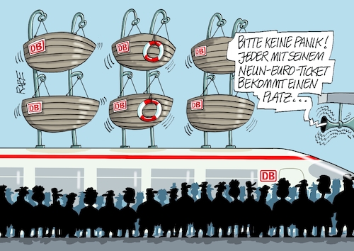 Cartoon: Bahnkunden über Bord (medium) by RABE tagged energiewende,windkraft,windräder,solarenergie,umweltminister,robert,habeck,grüne,rabe,ralf,böhme,cartoon,karikatur,pressezeichnung,farbcartoon,tagescartoon,michel,lastenträger,kosten,energiepreise,bahn,bahnkunden,ticket,nahverkehr,fernverkehr,neun,euro,bahnsteig,lautsprecher,schienen,bahnsteigkante,gleis,durchsage,rettungsboote,boote,rettungsringe,energiewende,windkraft,windräder,solarenergie,umweltminister,robert,habeck,grüne,rabe,ralf,böhme,cartoon,karikatur,pressezeichnung,farbcartoon,tagescartoon,michel,lastenträger,kosten,energiepreise,bahn,bahnkunden,ticket,nahverkehr,fernverkehr,neun,euro,bahnsteig,lautsprecher,schienen,bahnsteigkante,gleis,durchsage,rettungsboote,boote,rettungsringe