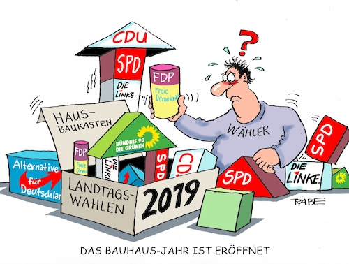 Cartoon: Bauhausbaukasten (medium) by RABE tagged landtagswahlen,landtag,bundesländer,wähler,thüringen,sachsen,rabe,ralf,böhme,cartoon,karikatur,pressezeichnung,farbcartoon,tagescartoon,baukasten,bau,bauhaus,weimar,landtagswahlen,landtag,bundesländer,wähler,thüringen,sachsen,rabe,ralf,böhme,cartoon,karikatur,pressezeichnung,farbcartoon,tagescartoon,baukasten,bau,bauhaus,weimar