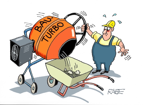 Cartoon: Bauturbo (medium) by RABE tagged merz,klingbeil,spd,union,regierung,groko,bundestag,rabe,ralf,böhme,cartoon,karikatur,pressezeichnung,farbcartoon,tagescartoon,bauprogramm,bau,bauturbo,wohnungsbau,beschleunigung,gesetz,beton,mischer,betonmischmaschine,schubkarre,merz,klingbeil,spd,union,regierung,groko,bundestag,rabe,ralf,böhme,cartoon,karikatur,pressezeichnung,farbcartoon,tagescartoon,bauprogramm,bau,bauturbo,wohnungsbau,beschleunigung,gesetz,beton,mischer,betonmischmaschine,schubkarre