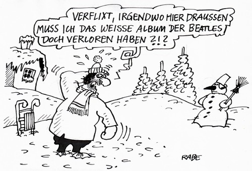 Cartoon: Beatles Weißes Album (medium) by RABE tagged beatles,vinyl,schallplatte,winter,schnee,schneemann,suchen,doppelalbum,weißes,album,rockmusik,rockband,klappcover,john,paul,george,ringo,liverpool,beatles,lp,weihnachten,bescherung,weihnachtsbaum,weihnachstmann,rockband,liverpool,geschenke,musik,band,itunes