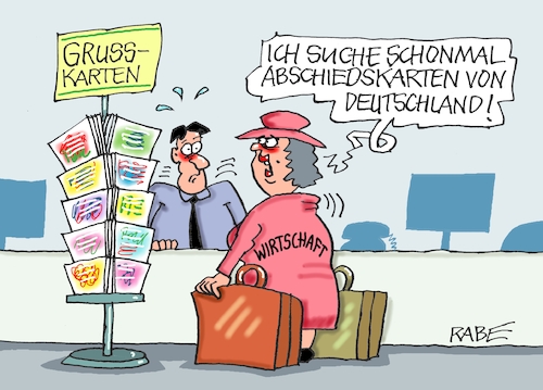 Cartoon: Beeindruckender Ständer (medium) by RABE tagged habeck,robert,grüne,wirtschaftsminister,wirtschaftsstandort,deutschland,rabe,ralf,böhme,cartoon,karikatur,pressezeichnung,farbcartoon,tagescartoon,abwanderung,schließung,unternehmen,firmen,verlagerung,ausland,bürokratie,energiekosten,postkarten,grußkarten,abschied,abschiedskarten,postkartenständer,verkäufer,habeck,robert,grüne,wirtschaftsminister,wirtschaftsstandort,deutschland,rabe,ralf,böhme,cartoon,karikatur,pressezeichnung,farbcartoon,tagescartoon,abwanderung,schließung,unternehmen,firmen,verlagerung,ausland,bürokratie,energiekosten,postkarten,grußkarten,abschied,abschiedskarten,postkartenständer,verkäufer