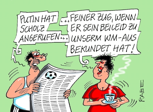 Cartoon: Beileid (medium) by RABE tagged fussball,em,damenfussball,frauenfussball,wembley,rabe,ralf,böhme,cartoon,karikatur,pressezeichnung,farbcartoon,tagescartoon,sieg,endspiel,gasgedöns,gaskrise,sport,spielfeld,tor,katar,weltmeisterschaft,wm,fußballweltmeisterschaft,scheichs,fifa,dfb,aus,heimreise,nationalelf,olaf,scholz,putin,telefonat,beileid,beileidsbekundungen,fussball,em,damenfussball,frauenfussball,wembley,rabe,ralf,böhme,cartoon,karikatur,pressezeichnung,farbcartoon,tagescartoon,sieg,endspiel,gasgedöns,gaskrise,sport,spielfeld,tor,katar,weltmeisterschaft,wm,fußballweltmeisterschaft,scheichs,fifa,dfb,aus,heimreise,nationalelf,olaf,scholz,putin,telefonat,beileid,beileidsbekundungen