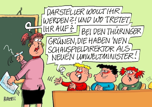 Cartoon: Berufswahl (medium) by RABE tagged landtagswahl,thüringen,bodo,ramelow,spitzenkandidat,die,linke,rabe,ralf,böhme,cartoon,karikatur,pressezeichnung,farbcartoon,tagescartoon,weihnachten,advent,adventskranz,kerze,brennelement,dauerbrenner,schauspieler,darsteller,berufswunsch,schüler,lehrerin,schultafel,grün,ministerwechsel,migrationsminister,entlassung,dirk,adams,schauspieldirektor,umweltminister,landtagswahl,thüringen,bodo,ramelow,spitzenkandidat,die,linke,rabe,ralf,böhme,cartoon,karikatur,pressezeichnung,farbcartoon,tagescartoon,weihnachten,advent,adventskranz,kerze,brennelement,dauerbrenner,schauspieler,darsteller,berufswunsch,schüler,lehrerin,schultafel,grün,ministerwechsel,migrationsminister,entlassung,dirk,adams,schauspieldirektor,umweltminister