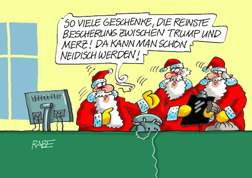 Cartoon: Bescherung bei Trump (medium) by RABE tagged trrump,donald,präsident,usa,zoll,strafzoll,cartoon,karikatur,rabe,ralf,böhme,pressezeichnung,farbcartoon,tagescartoon,vatikan,büro,papst,franziskus,tod,sekretär,konklave,selbsternennung,kirche,bischof,oval,office,staatsbesuch,merz,friedrich,gastgeschenk,geschenk,bescherung,weihnachten,weihnachtsmänner,golfschläger,trrump,donald,präsident,usa,zoll,strafzoll,cartoon,karikatur,rabe,ralf,böhme,pressezeichnung,farbcartoon,tagescartoon,vatikan,büro,papst,franziskus,tod,sekretär,konklave,selbsternennung,kirche,bischof,oval,office,staatsbesuch,merz,friedrich,gastgeschenk,geschenk,bescherung,weihnachten,weihnachtsmänner,golfschläger