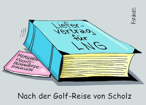 Cartoon: Beschwerden über Beschwerden (medium) by RABE tagged gas,gassparen,gasnotstand,gasgeben,sanktionen,gasspeicher,gasheizung,rabe,ralf,böhme,cartoon,karikatur,pressezeichnung,farbcartoon,tagescartoon,robert,habeck,putin,ukrainekrieg,olaf,scholz,golf,golfreise,lng,vertrag,flüssuggas,katar,menschenrechte,liefervertrag,saudi,araabien,saudies,scheich,beschwerde,beschwerdebüchlein,beschwerden,gas,gassparen,gasnotstand,gasgeben,sanktionen,gasspeicher,gasheizung,rabe,ralf,böhme,cartoon,karikatur,pressezeichnung,farbcartoon,tagescartoon,robert,habeck,putin,ukrainekrieg,olaf,scholz,golf,golfreise,lng,vertrag,flüssuggas,katar,menschenrechte,liefervertrag,saudi,araabien,saudies,scheich,beschwerde,beschwerdebüchlein