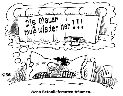 Cartoon: Betonkopf (medium) by RABE tagged beton,betonkopf,mauer,betonmauer,betonlieferant,zement,baumarkt,mauerbau,mauerschütze,grenze,ulbricht,august,grenzbau,grenzanlage,grenzsicherung,wachposten,staatsführung,selbstschussanlagen,minen,stacheldraht,grenzer,flucht,republikflucht,flüchtlinge,wachturm,schiessbefehl,schutzwall,kreml,usa,traum,bett,mauerfall,ost,west,zone,zonengrenze,sperrgebiet,beton,mauer,betonmauer,betonlieferant,zement,baumarkt,mauerschütze