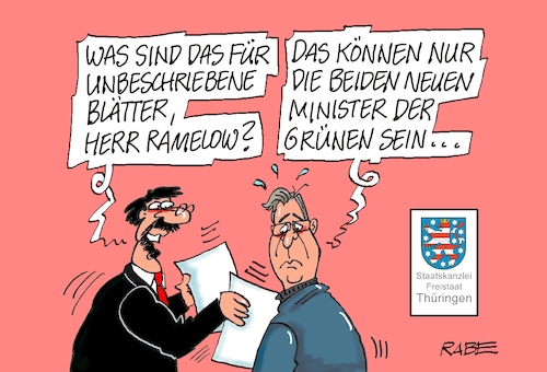 Cartoon: Blatt für Blatt (medium) by RABE tagged landtagswahl,thüringen,bodo,ramelow,spitzenkandidat,die,linke,rabe,ralf,böhme,cartoon,karikatur,pressezeichnung,farbcartoon,tagescartoon,grüne,ministerposten,umgestaltung,neubesetzung,adams,jusstizminister,migration,migrationsminister,blätter,denstädt,stengele,blatt,landtagswahl,thüringen,bodo,ramelow,spitzenkandidat,die,linke,rabe,ralf,böhme,cartoon,karikatur,pressezeichnung,farbcartoon,tagescartoon,grüne,ministerposten,umgestaltung,neubesetzung,adams,jusstizminister,migration,migrationsminister,blätter,denstädt,stengele