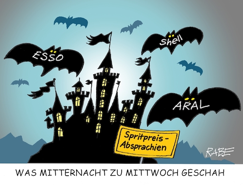 Cartoon: Blutsauger schwärmen aus (medium) by RABE tagged energiewende,windkraft,windräder,solarenergie,umweltminister,robert,habeck,grüne,rabe,ralf,böhme,cartoon,karikatur,pressezeichnung,farbcartoon,tagescartoon,michel,lastenträger,kosten,energiepreise,mitternacht,mittwoch,vampiere,blutsauger,dracula,fledermäuse,fledermaus,schloß,transsilvanien,karpaten,esso,shell,aral,spritpreise,benzinpreise,dieselpreise,kartellamt,preisabsprachen,tankstellen,tankrabatt,ölkonzerne,energiewende,windkraft,windräder,solarenergie,umweltminister,robert,habeck,grüne,rabe,ralf,böhme,cartoon,karikatur,pressezeichnung,farbcartoon,tagescartoon,michel,lastenträger,kosten,energiepreise,mitternacht,mittwoch,vampiere,blutsauger,dracula,fledermäuse,fledermaus,schloß,transsilvanien,karpaten,esso,shell,aral,spritpreise,benzinpreise,dieselpreise,kartellamt,preisabsprachen,tankstellen,tankrabatt,ölkonzerne