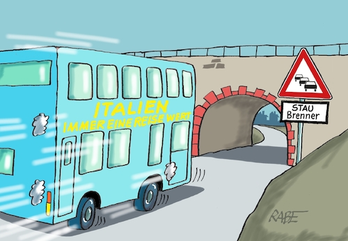 Cartoon: Brenner Debakel (medium) by RABE tagged merz,kanzler,koalition,union,spd,klingbeil,cartoon,karikatur,pressezeichnung,farbcartoon,tagescartoon,db,bahn,frühling,frühjahr,frühjahrsputz,ice,zug,blumenkasten,blumenkästen,esc,songcontest,urlaub,reise,ferne,fernbus,stau,demo,brenner,süden,staugefahr,pkw,verkehr,autobahn,merz,kanzler,koalition,union,spd,klingbeil,cartoon,karikatur,pressezeichnung,farbcartoon,tagescartoon,db,bahn,frühling,frühjahr,frühjahrsputz,ice,zug,blumenkasten,blumenkästen,esc,songcontest,urlaub,reise,ferne,fernbus,stau,demo,brenner,süden,staugefahr,pkw,verkehr,autobahn
