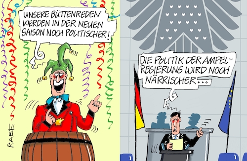 Cartoon: Büttenredner (medium) by RABE tagged karneval,fasching,karnevalsaison,saisonbeginn,narren,karnevalisten,feier,rabe,ralf,böhme,cartoon,karikatur,pressezeichnung,farbcartoon,tagescartoon,bundesregierung,ampelkoalition,ampel,narrenfreiheit,karneval,fasching,karnevalsaison,saisonbeginn,narren,karnevalisten,feier,rabe,ralf,böhme,cartoon,karikatur,pressezeichnung,farbcartoon,tagescartoon,bundesregierung,ampelkoalition,ampel,narrenfreiheit