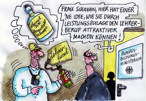 Cartoon: Bundesbildungsministerium (medium) by RABE tagged schavan,bundesbildungsministerin,bundesregierung,kanzlerin,lehrer,bildungsplan,bildungswesen,gew,pisastudie,unterricht,schüler,schulen,lernen,lehrerzimmer,lehrerberuf,ddr,cdu,schnaps,fusel,wismutschnaps,branntwein,bergbau,bergarbeiter,kumpel,untertage,männer,idee,leistungszulage,gehalt,leistung,job,leistungsgesellschaft,euro,krise,leistungsdruck,schavan,bundesbildungsministerin,bundesregierung,kanzlerin,lehrer,bildungsplan,bildungswesen,pisastudie,unterricht,schüler,schulen,lernen,lehrerzimmer,ddr,bildung,pisa