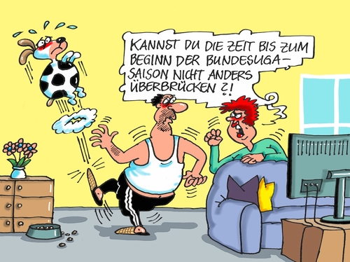 Cartoon: Bundesligastart (medium) by RABE tagged bundesliga,bundesligastart,fussball,rabe,ralf,böhme,cartoon,karikatur,pressezeichnung,farbcartoon,tagescartoon,mann,frau,hund,tabelle,spitzenreiter,bundesliga,bundesligastart,fussball,rabe,ralf,böhme,cartoon,karikatur,pressezeichnung,farbcartoon,tagescartoon,mann,frau,hund,tabelle,spitzenreiter