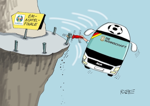 Cartoon: Busstop (medium) by RABE tagged em,europameissterschaft,fußball,bundestrainer,jogi,löw,nationalmannschaft,gruppenzweiter,achtelfinale,rabe,raalf,böhme,cartoon,karikatur,pressezeichnung,farbcartoon,tagescartoon,mannschaftsbus,bus,abgrund,kurve,regenschirm,absturz,london,england,wembley,stadion,em,europameissterschaft,fußball,bundestrainer,jogi,löw,nationalmannschaft,gruppenzweiter,achtelfinale,rabe,raalf,böhme,cartoon,karikatur,pressezeichnung,farbcartoon,tagescartoon,mannschaftsbus,bus,abgrund,kurve,regenschirm,absturz,london,england,wembley,stadion