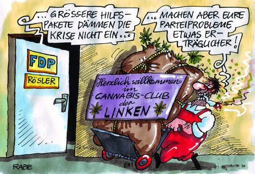 Cartoon: Cannabisclub (medium) by RABE tagged bundesregierung,parteien,fdp,liberale,rösler,parteispitze,umfragewerte,umfragetief,brüderle,parteiprogramm,linke,rote,sozialisten,gysi,lötzsch,legalisierung,drogen,betäubungsmittel,betäubungsmittelgesetz,cannabis,cannabisclub,hanf,haschisch,tüte,nebel,high,speed,euro,eu,krise,eeurokrise,schuldenkrise,schuldenschnitt,rettungsschirm,hilfspaket,merkel,sarkozy,parteiprobleme,griechenland,kredit,bundesregierung,parteien,fdp,liberale,rösler,parteispitze,umfragewerte,umfragetief,parteiprogramm,sozialisten,gysi,betäubungsmittel,betäubungsmittelgesetz,legalisierung,lötzsch