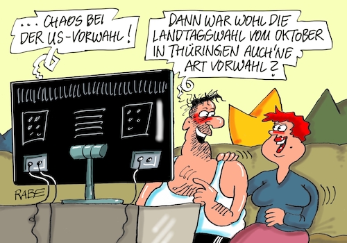 Cartoon: Chaoswahlen (medium) by RABE tagged landtagswahlen,wahlergebnisse,sachsen,brandenburg,groko,spd,cdu,rabe,ralf,böhme,cartoon,karikatur,pressezeichnung,farbcartoon,tagescartoon,arzt,doktor,csu,afd,verluste,rechte,populismus,erfurt,thüringen,ramelow,mohring,höcke,kemmler,fdp,minderheitsregierung,rot,grün,us,vorwahlen,demokraten,blamage,landtagswahlen,wahlergebnisse,sachsen,brandenburg,groko,spd,cdu,rabe,ralf,böhme,cartoon,karikatur,pressezeichnung,farbcartoon,tagescartoon,arzt,doktor,csu,afd,verluste,rechte,populismus,erfurt,thüringen,ramelow,mohring,höcke,kemmler,fdp,minderheitsregierung,rot,grün,us,vorwahlen,demokraten,blamage