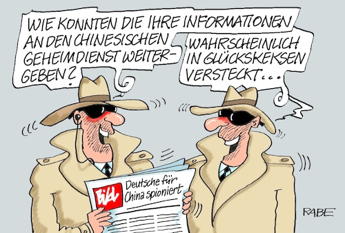 Cartoon: Chinaspione (medium) by RABE tagged china,drachen,peking,spionage,spione,rabe,ralf,böhme,cartoon,karikatur,pressezeichnung,farbcartoon,tagescartoon,agenten,geheimdienste,informationen,glückskekse,schlapphüte,geheimdokumente,festnahme,überwachung,china,drachen,peking,spionage,spione,rabe,ralf,böhme,cartoon,karikatur,pressezeichnung,farbcartoon,tagescartoon,agenten,geheimdienste,informationen,glückskekse,schlapphüte,geheimdokumente,festnahme,überwachung