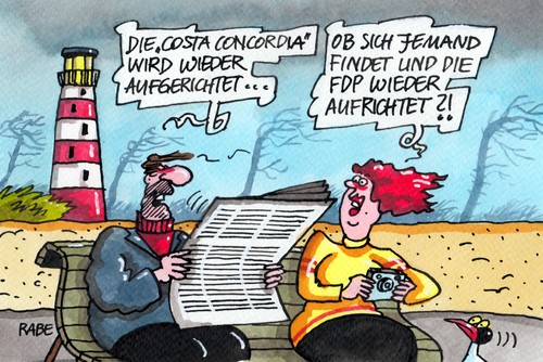 Cartoon: Concordia zund FDP (medium) by RABE tagged costa,concordia,aufrichten,aufrichtung,kreuzfahrtschiff,fdp,liberale,bayernwahl,bundestagswahl,leihstimme,zweitstimme,rabe,ralf,böhme,cartoon,karikatur,pressezeichnung,farbcartoon,rösler,brüderle,landtag,bundestag,debakel,costa,concordia,aufrichten,aufrichtung,kreuzfahrtschiff,fdp,liberale,bayernwahl,bundestagswahl,leihstimme,zweitstimme,rabe,ralf,böhme,cartoon,karikatur,pressezeichnung,farbcartoon,rösler,brüderle,landtag,bundestag,debakel