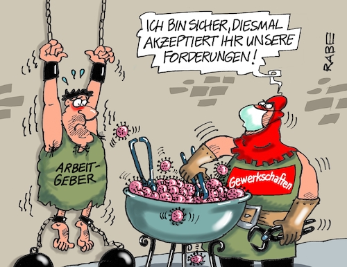 Cartoon: Coronafolterkammerknecht (medium) by RABE tagged virus,corona,pandemie,coronakrise,rabe,ralf,böhme,cartoon,karikatur,pressezeichnung,farbcartoon,tagescartoon,viren,virenschutz,mundschutz,desinfektion,föderal,föderalismus,ländersache,mindestabstand,maskenpflicht,lockerungen,kohlebecken,folter,folterkammer,folterknecht,henker,khenkersknecht,scharfrichter,zangen,kohle,ketten,eisen,handschellen,fussfesseln,vrdi,gewerkschaften,arbeitnehmer,arbeitgeber,lohn,gehalt,lohnforderungen,lohnerhöhungen,gehaltserhöhunhg,tarifverhandlungen,tarifforderungen,tariferhöhungen,virus,corona,pandemie,coronakrise,rabe,ralf,böhme,cartoon,karikatur,pressezeichnung,farbcartoon,tagescartoon,viren,virenschutz,mundschutz,desinfektion,föderal,föderalismus,ländersache,mindestabstand,maskenpflicht,lockerungen,kohlebecken,folter,folterkammer,folterknecht,henker,khenkersknecht,scharfrichter,zangen,kohle,ketten,eisen,handschellen,fussfesseln,vrdi,gewerkschaften,arbeitnehmer,arbeitgeber,lohn,gehalt,lohnforderungen,lohnerhöhungen,gehaltserhöhunhg,tarifverhandlungen,tarifforderungen,tariferhöhungen