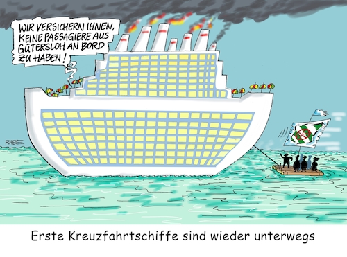 Cartoon: Coronakreuzer (medium) by RABE tagged virus,corona,pandemie,coronakrise,rabe,ralf,böhme,cartoon,karikatur,pressezeichnung,farbcartoon,tagescartoon,viren,virenschutz,mundschutz,desinfektion,föderal,föderalismus,ländersache,urlaub,reisebeschränkungen,lockerungen,lockdown,urlauber,kreuzfahrt,kreuzfahrtschiff,traumschiff,meer,floss,armin,laschet,nrw,gütersloh,tönnies,schlachthof,hotspot,tanker,virus,corona,pandemie,coronakrise,rabe,ralf,böhme,cartoon,karikatur,pressezeichnung,farbcartoon,tagescartoon,viren,virenschutz,mundschutz,desinfektion,föderal,föderalismus,ländersache,urlaub,reisebeschränkungen,lockerungen,lockdown,urlauber,kreuzfahrt,kreuzfahrtschiff,traumschiff,meer,floss,armin,laschet,nrw,gütersloh,tönnies,schlachthof,hotspot,tanker