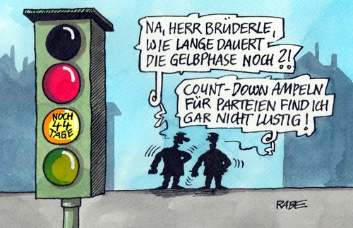 Cartoon: Count-Down-Ampel (medium) by RABE tagged ampel,countdown,bundestagswahl,fdp,liberale,brüderle,rösler,koalition,ampelmännchen,rabe,ralf,böhme,cartoon,karikatur,pressezeichnung,farbcartoon,fußgänger,fußgängerüberweg,zebrastreifen,straßenverkehr,verkehrspolitiker,disziplin,rotphase,gelbphase,grün,schwarz,schwarzgelb,rotläufer,verkehrsexperten,ampel,countdown,bundestagswahl,fdp,liberale,brüderle,rösler,koalition,ampelmännchen,rabe,ralf,böhme,cartoon,karikatur,pressezeichnung,farbcartoon,fußgänger,fußgängerüberweg,zebrastreifen,straßenverkehr,verkehrspolitiker,disziplin,rotphase,gelbphase,grün,schwarz,schwarzgelb,rotläufer,verkehrsexperten