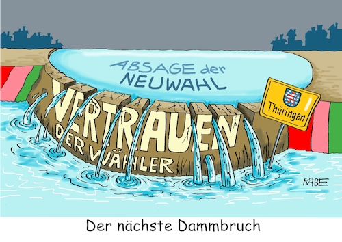 Cartoon: Dammdamm (medium) by RABE tagged landtagswahl,sachsen,anhalt,haseloff,cdu,afd,bürger,rabe,ralf,böhme,cartoon,karikatur,pressezeichnung,farbcartoon,tagescartoon,thüringen,erfurt,ramelow,rotrotgrün,linke,neuwahlen,vertrauensfrage,höcke,auflösung,damm,stausee,talsperre,dammbruch,vertrauen,wähler,überflutung,hochwasser,hochwasserkatastrophe,landtagswahl,sachsen,anhalt,haseloff,cdu,afd,bürger,rabe,ralf,böhme,cartoon,karikatur,pressezeichnung,farbcartoon,tagescartoon,thüringen,erfurt,ramelow,rotrotgrün,linke,neuwahlen,vertrauensfrage,höcke,auflösung,damm,stausee,talsperre,dammbruch,vertrauen,wähler,überflutung,hochwasser,hochwasserkatastrophe